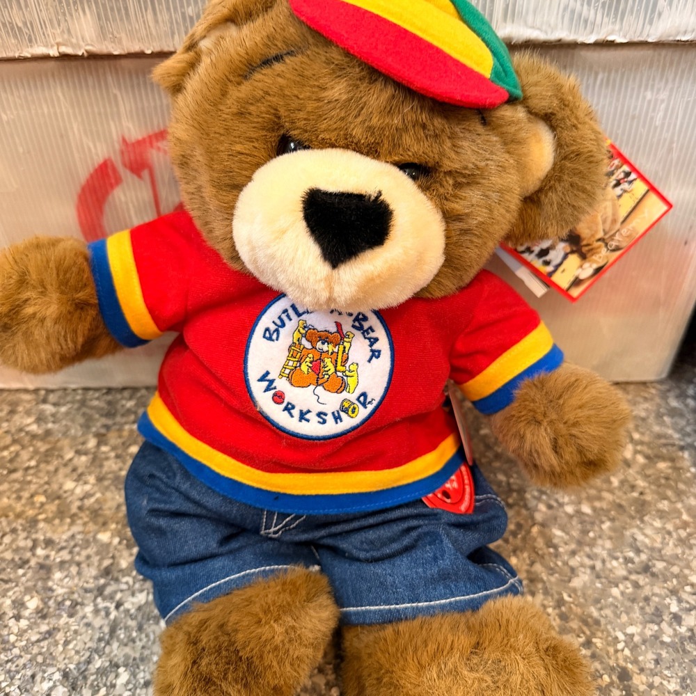 Build-A-Bear Workshop Bearemy Mascot Plush Brown Bear NWT Red Shirt Denim Jeans